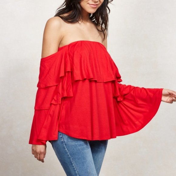 . Tops - Red OFF SHOULDER TOP